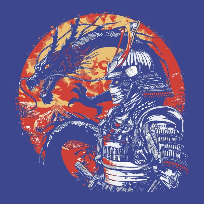Kybernetischer Samurai mit Japanischem Drachen