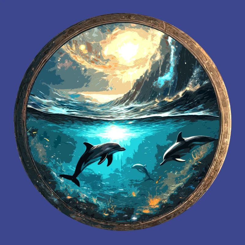 Dolphin,Gold,Water,Sea,Circle,Epic,Reflection