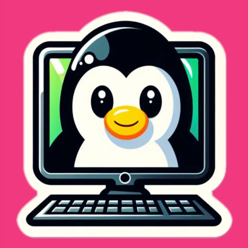 Linux Computer mit Pinguin süß