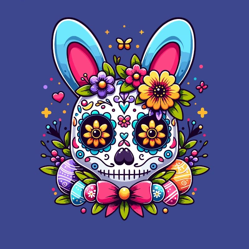 Colorful Sugar Skull Easter Bunny Easter Egg Easter Basket