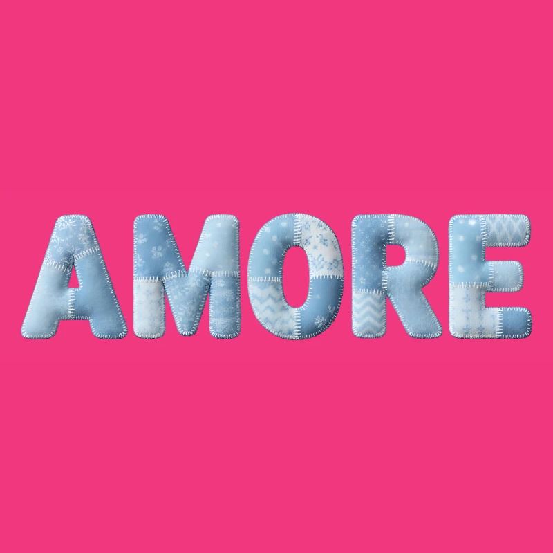 Amore Lettering Patchwork Design Blue