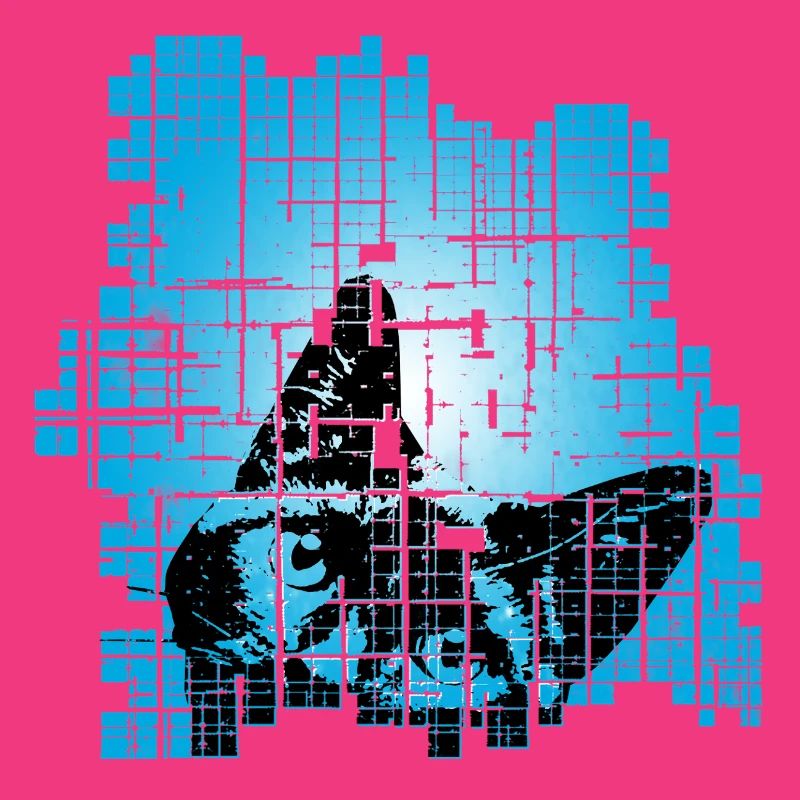 Cat in Pixel Grid Blue