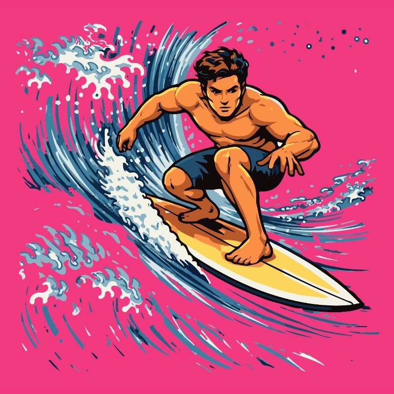 Surfer illustration on powerful wave