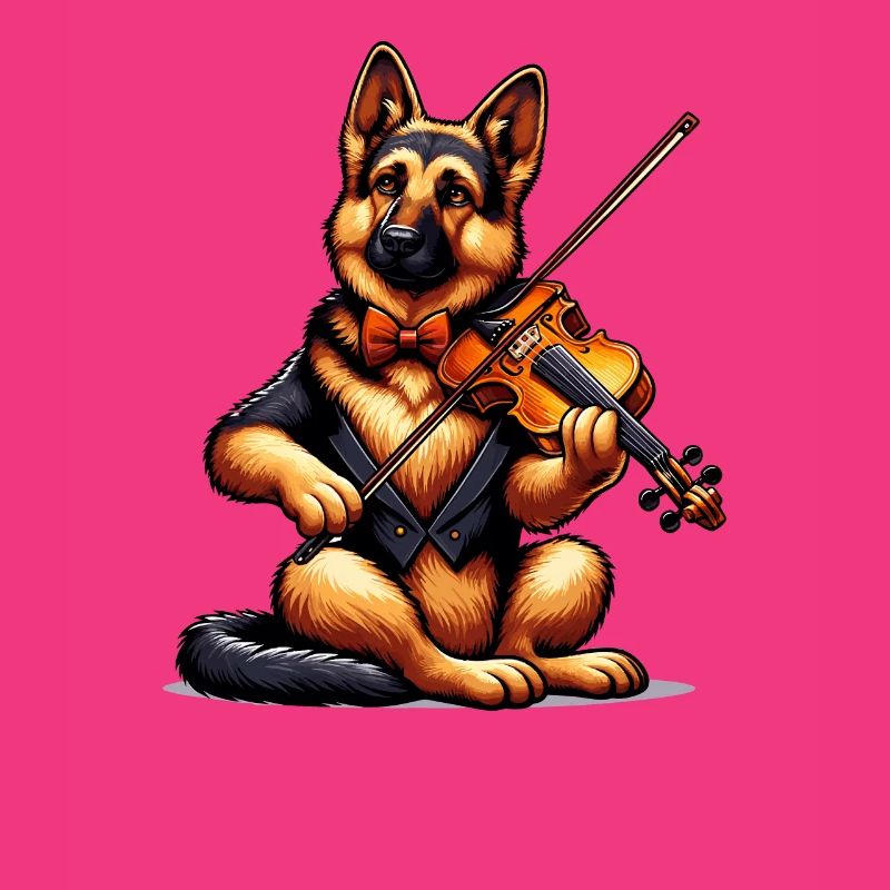 German Shepherd playing violin
