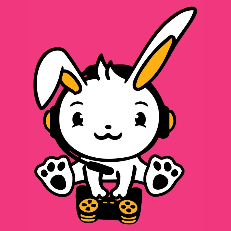 Hase spielt Controller Konsole Headset Gamer Nerd