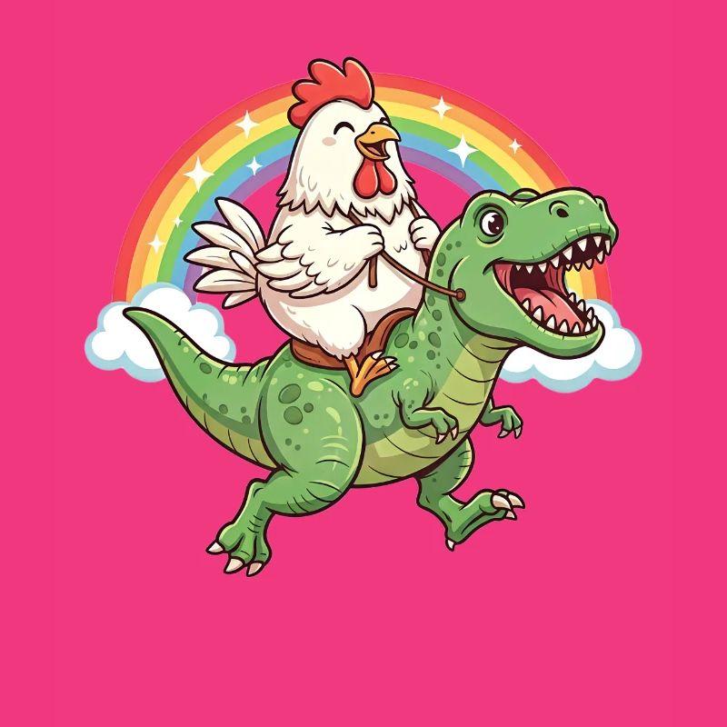 Chicken Riding T-Rex Dinosaur Rainbow