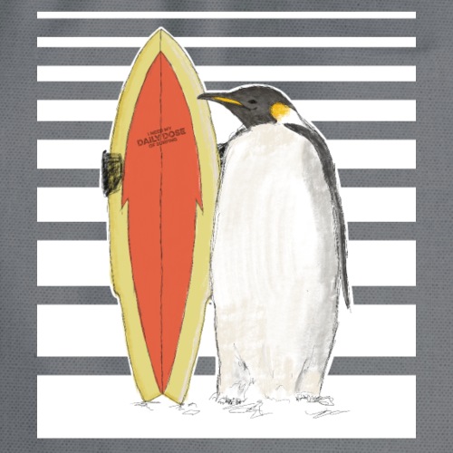 Penguin with Surfboard (stripes) - Drawstring Bag