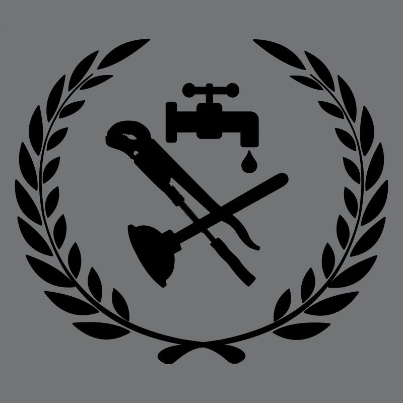 Tools for plumber in laurel wreath.