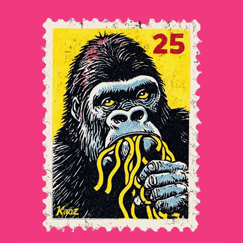 Gorilla Eats Noodles – Comic Stamp