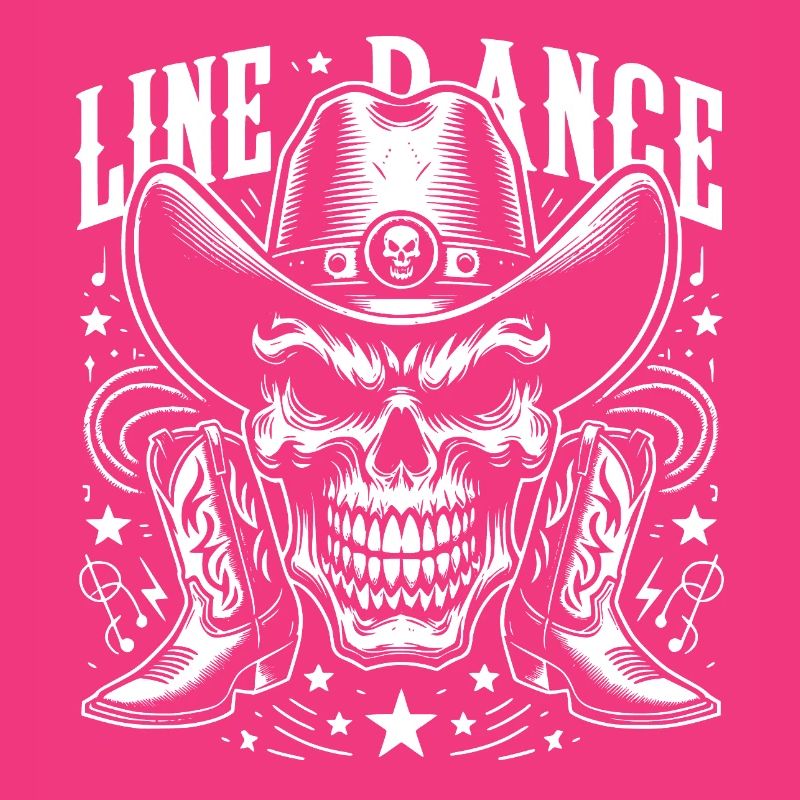 Crâne de danse en ligne avec stetson et bottes et lasso