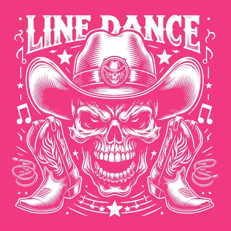 Crâne de danse en ligne avec stetson et bottes et lasso