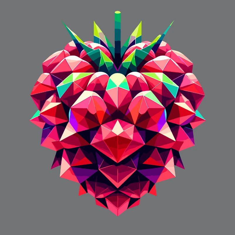 Geometrischer Himbeerbaum: Lebendiges Low-Poly-Artwork