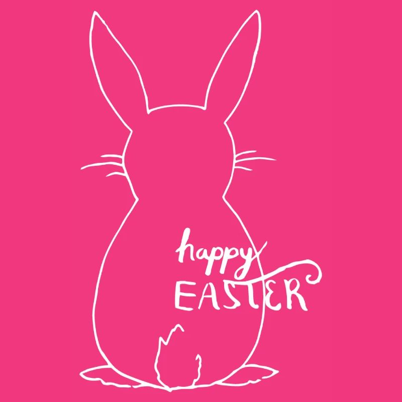 Cute rabbit in back view - Happy Easter / White