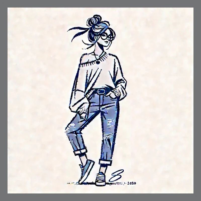 Cooles Mädchen in Oversize-Pullover und zerrissenen Jeans