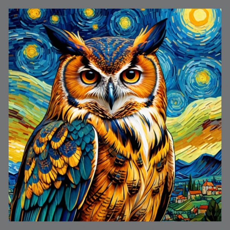 Schöne Eule bei Nacht. Impressionistisches Eulendesign