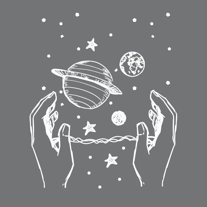 Hand greift über das Universum