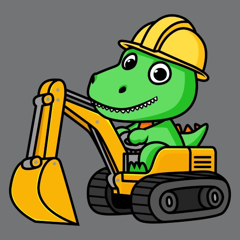 Dino Dinosaur Excavator Construction Site Construction Worker