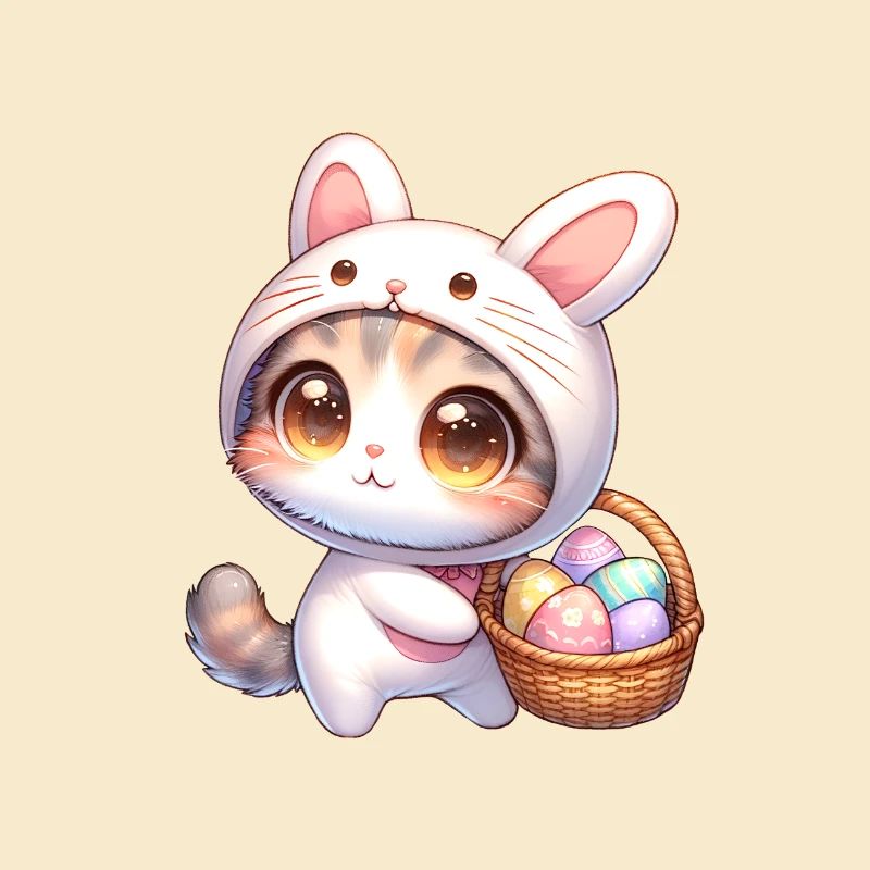 Cat In a Bunny Outfit With Easter Basket