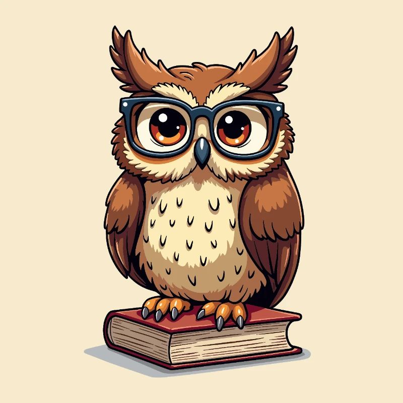 Süße Eule mit Brille auf Buch