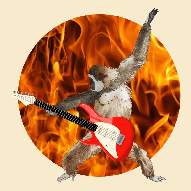 Monkey Whitebeard Gibbon Electric Guitar Fire Lets Rock
