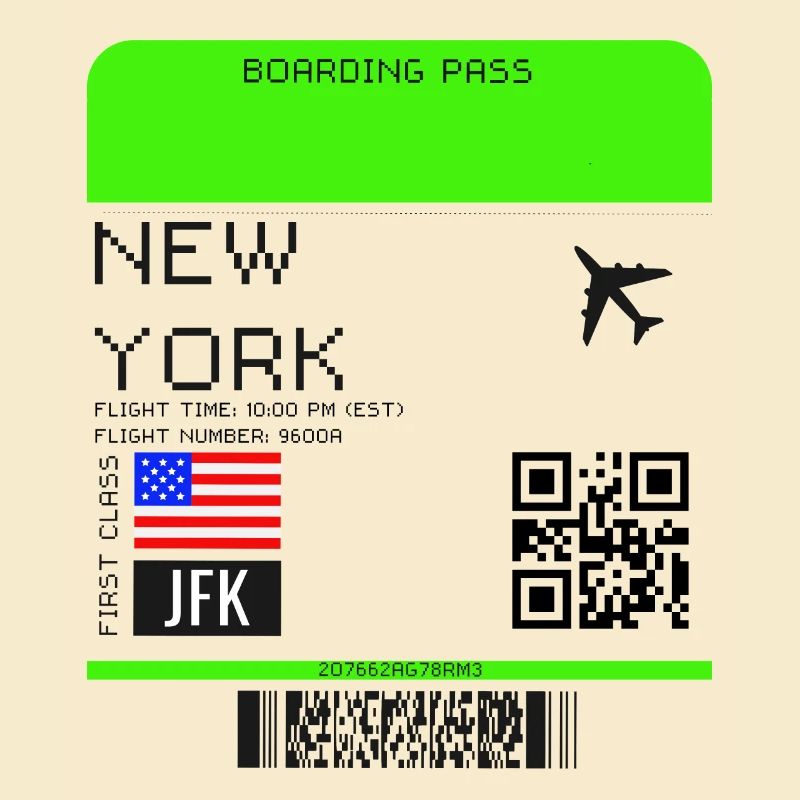 Boarding Pass New York NYC Flight Ticket