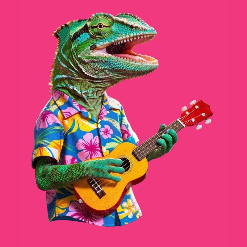 Chameleon plays ukulele
