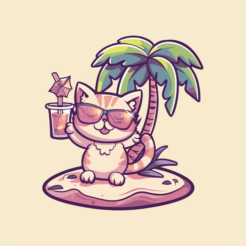 Cat Summer Beach Vacation