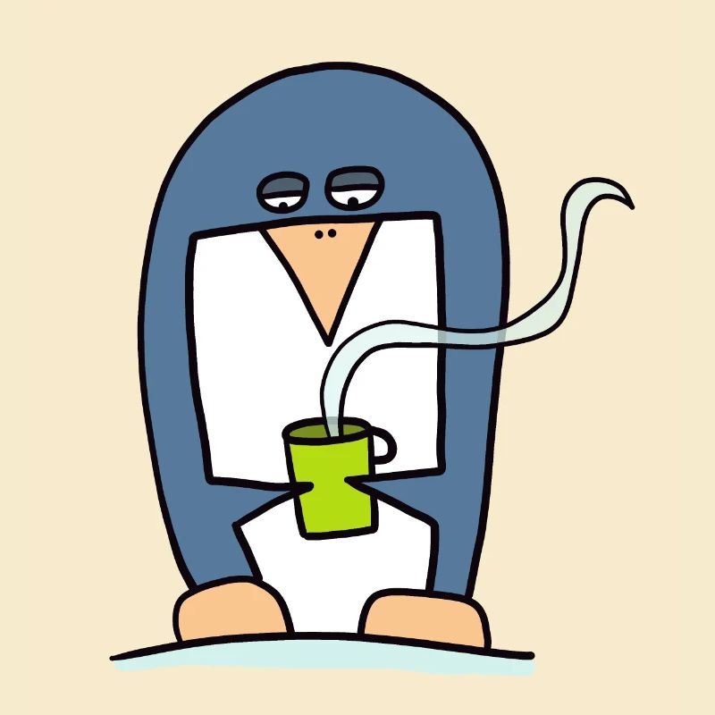 Penguin drinking coffee
