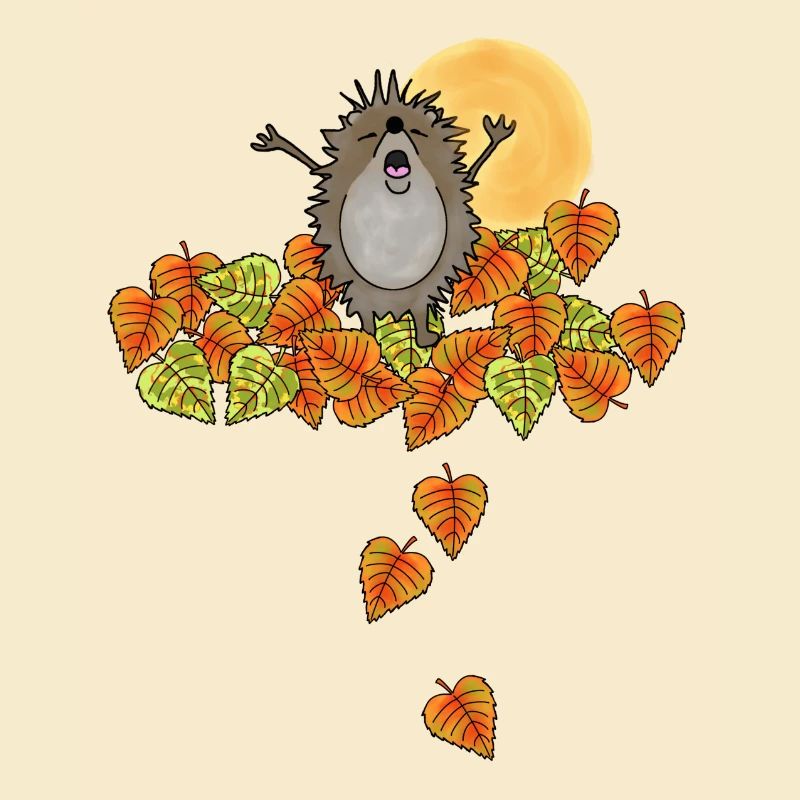 Hérisson, automne, feuilles, feuillage