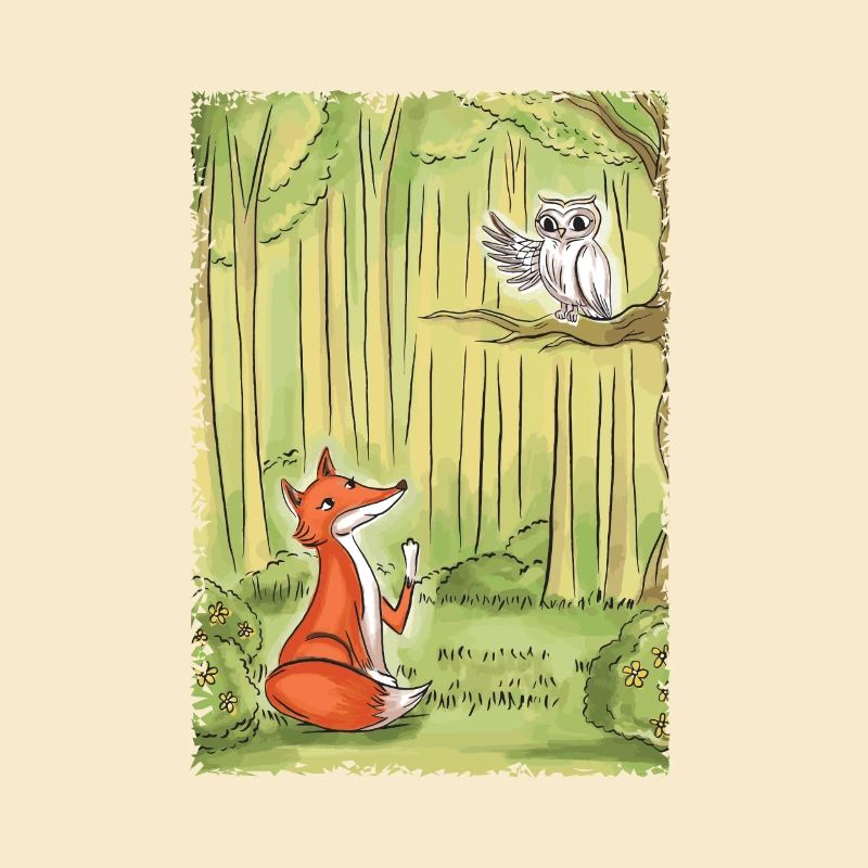 Fuchs mit Eule im Wald