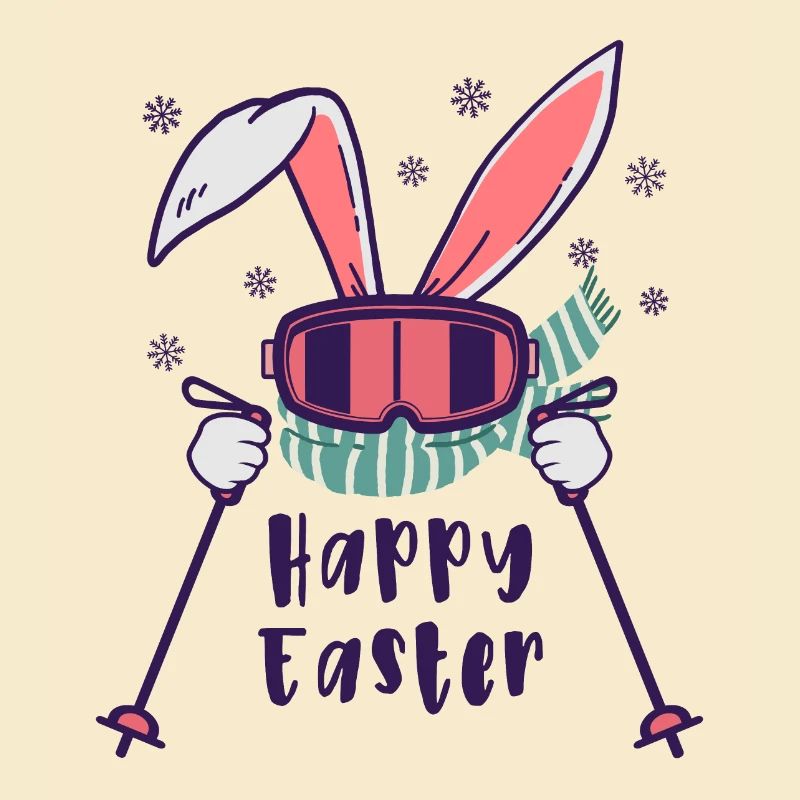 Happy Easter from Skiing Rabbit with ski poles