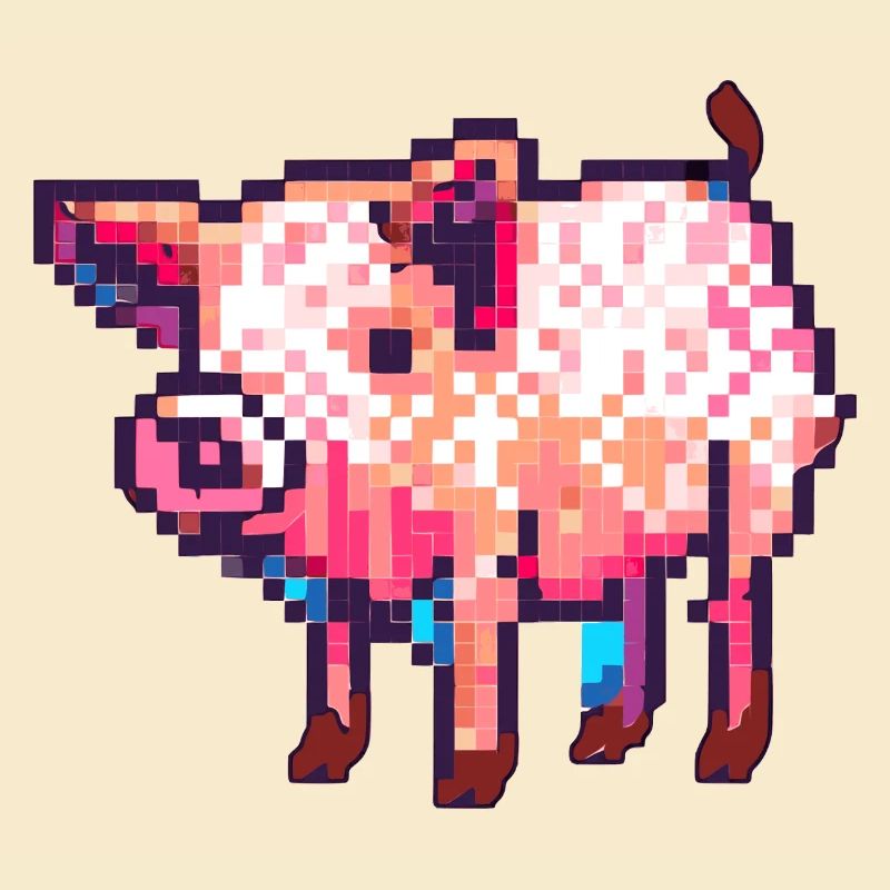 8 bit pig in retro pixel graphic