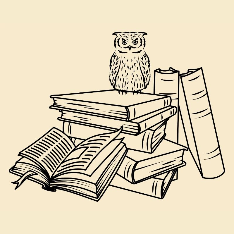 Bücherstapel mit Eule