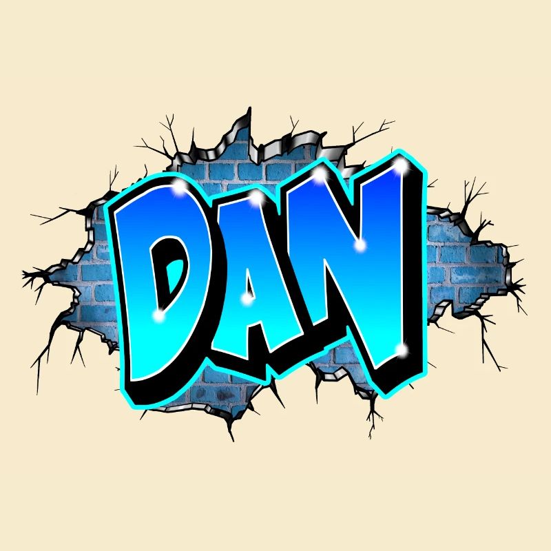 Graffiti DAN Wall Cracks Blue Bricks
