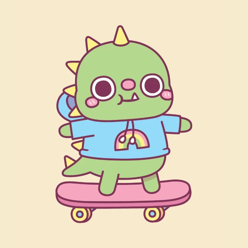 Süßer Dinosaurier mit Kapuzenpullover auf dem Skateboard