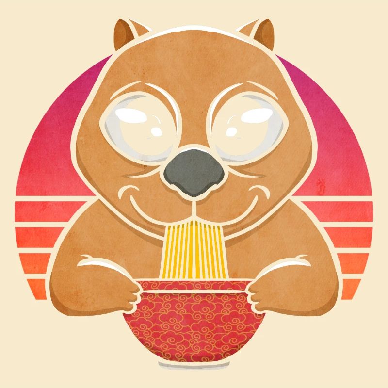 Wombat mangeant des nouilles ramen, mignon