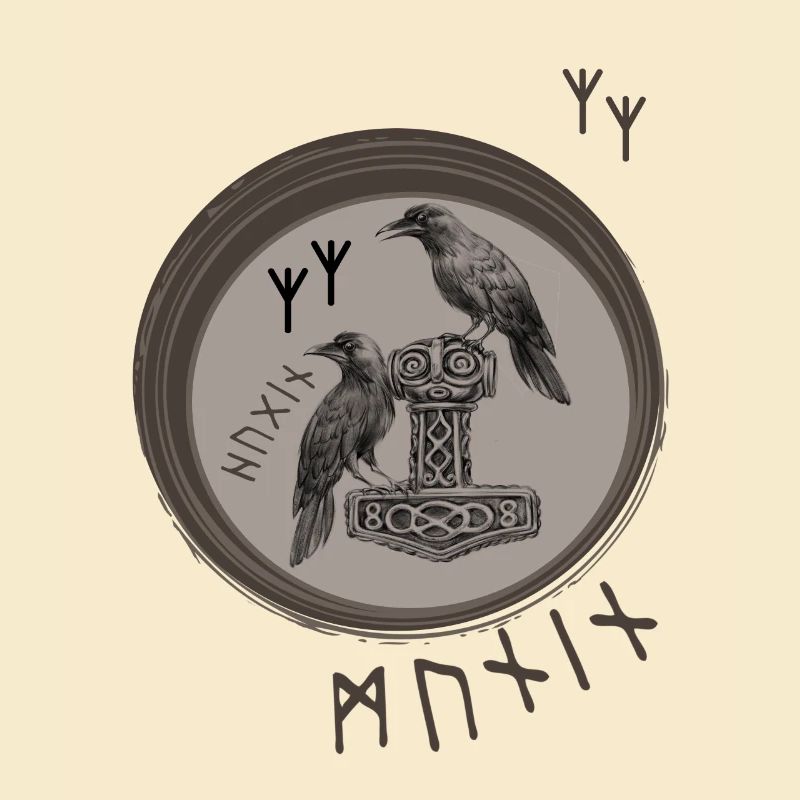 Thor Hammer Mjölnir avec Odin Ravens Hugin et Munin