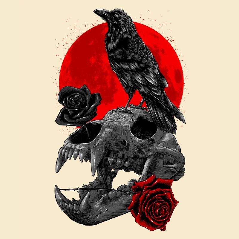 Bear skull with raven