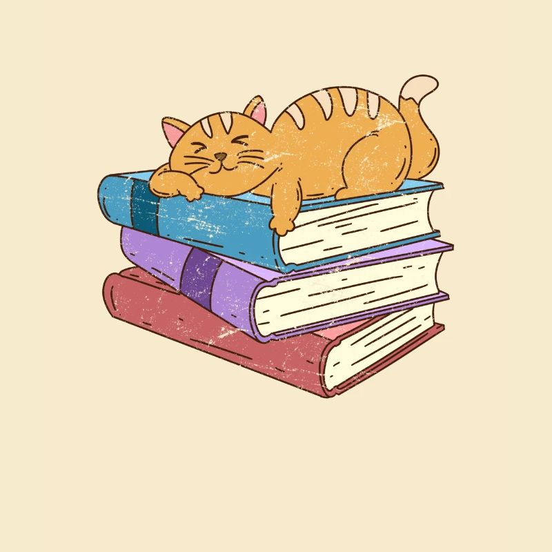 Books Cat Cat Owner Book Stack Teacher