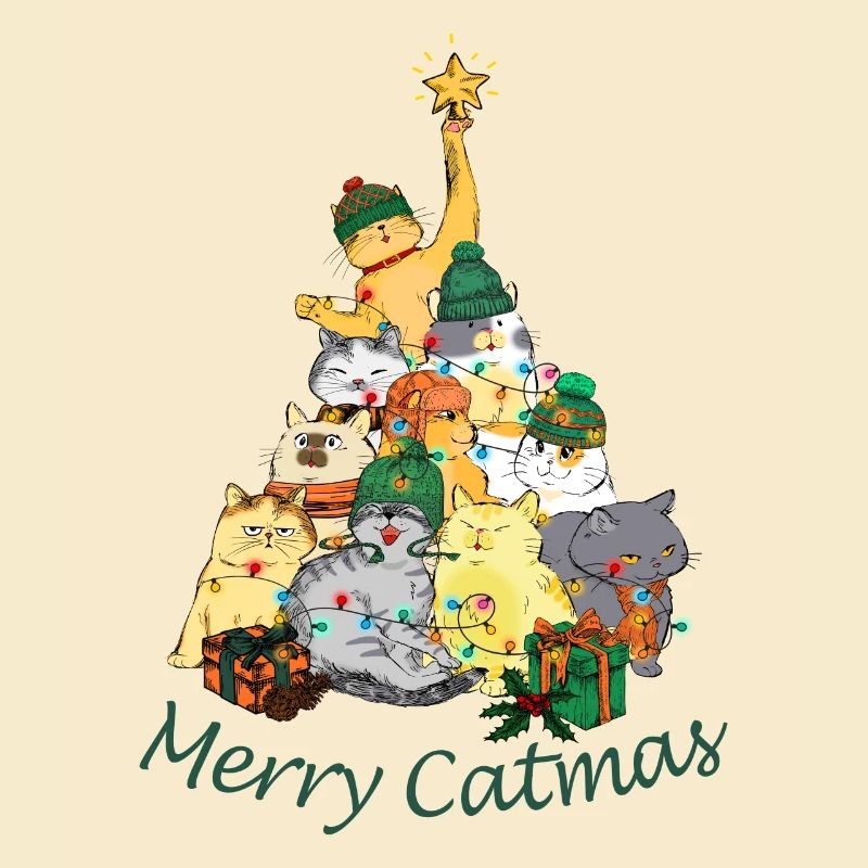 Katzen bilden eine Weihnachtsbaum Pyramidekinderki