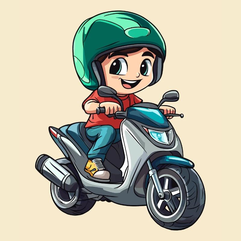 Boy rides scooter