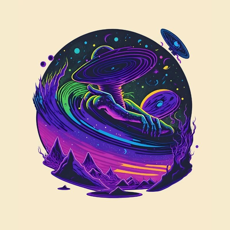 Alien Vinyl Record Flying Through Space