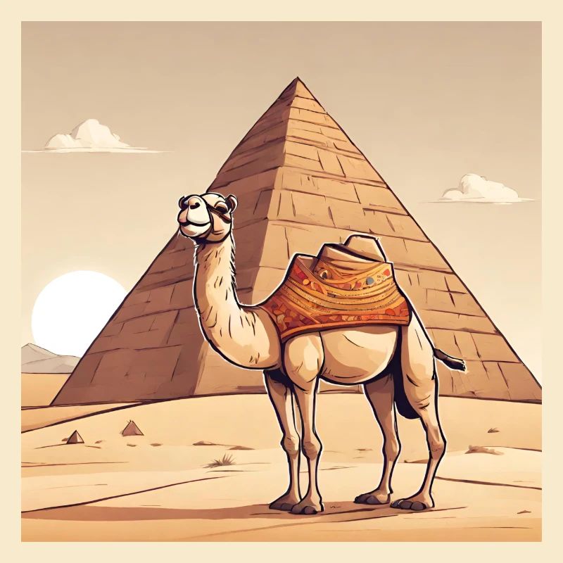 Kamel in Wüste vor Pyramide