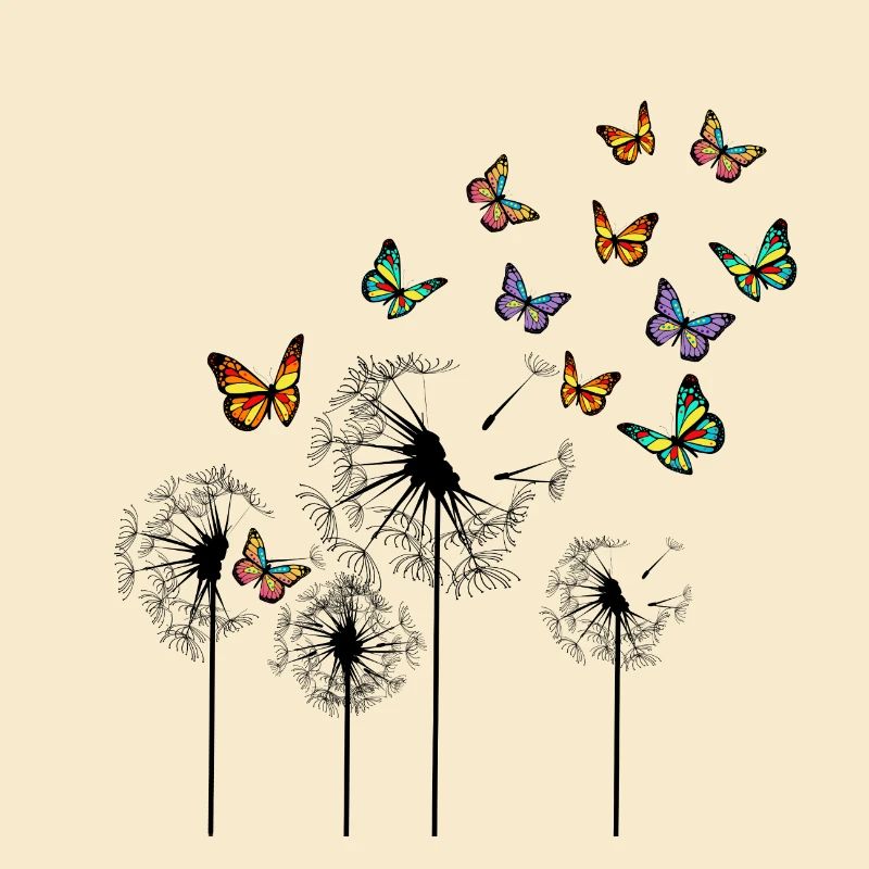 Pusteblume und Schmetterlinge