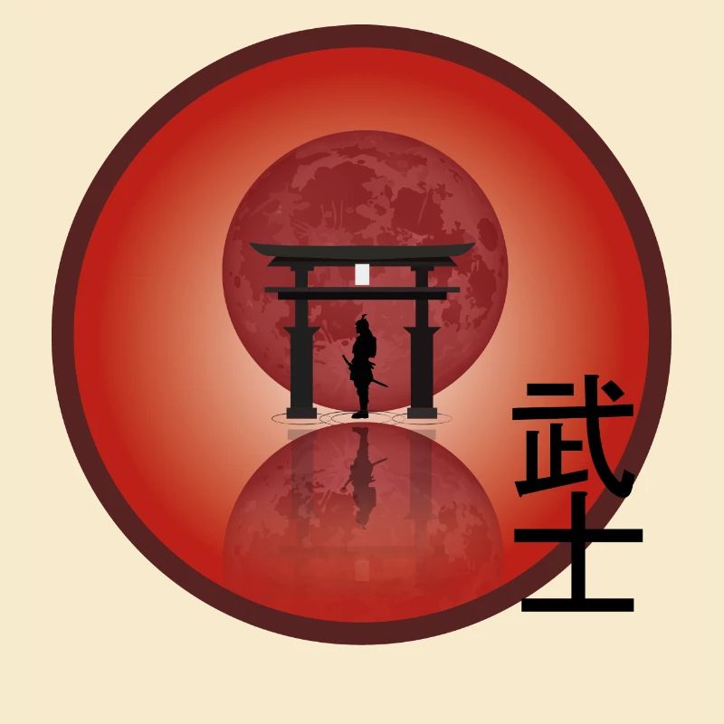 Samurai Red Moon - Sunset Samurai Design