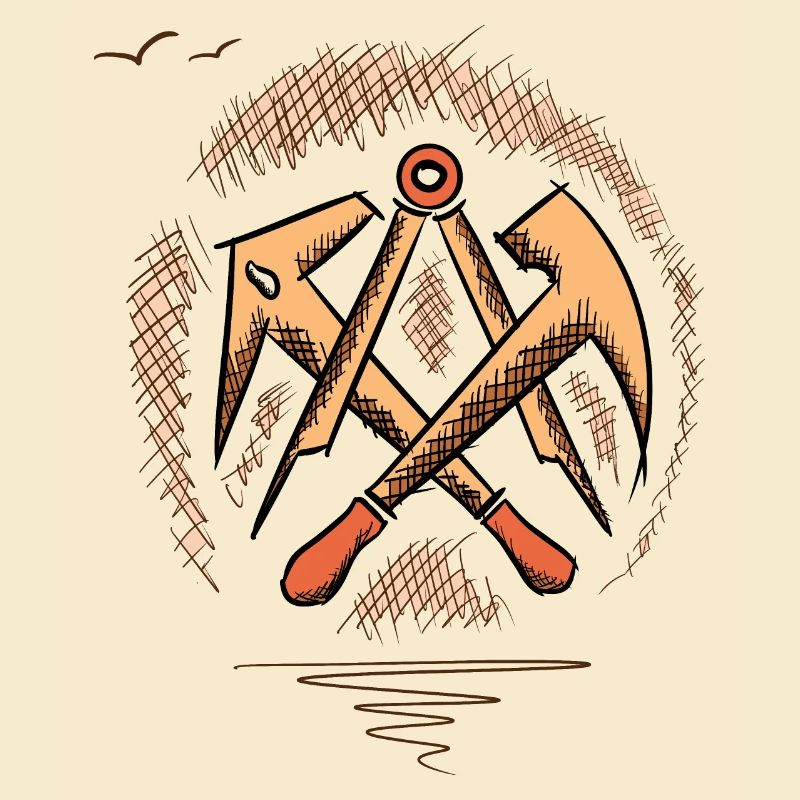 Roofer guild sign, hand-drawn. Drawing