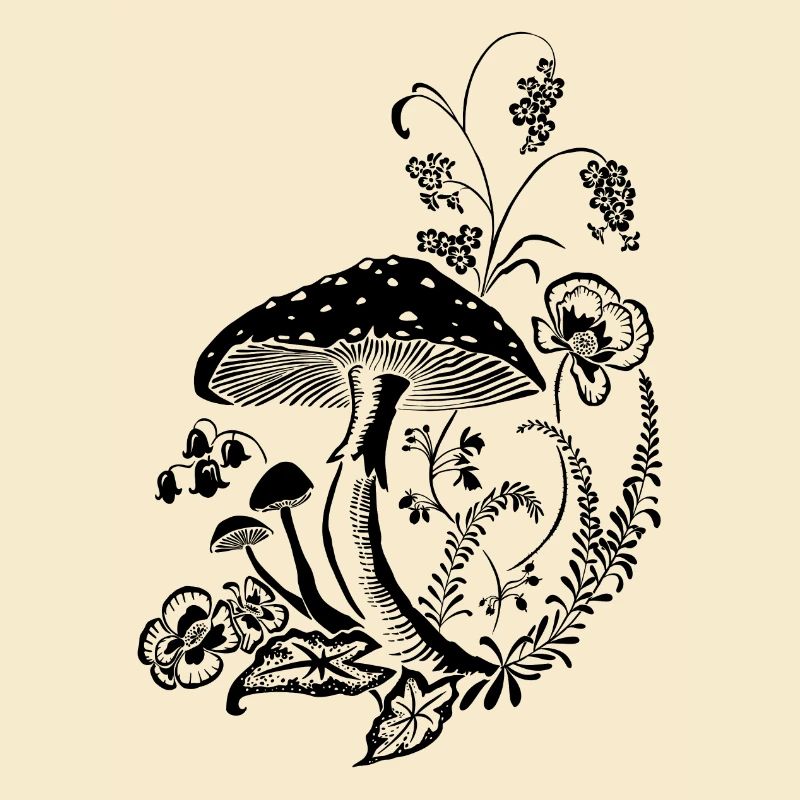 Champignon entrelacé de fleurs