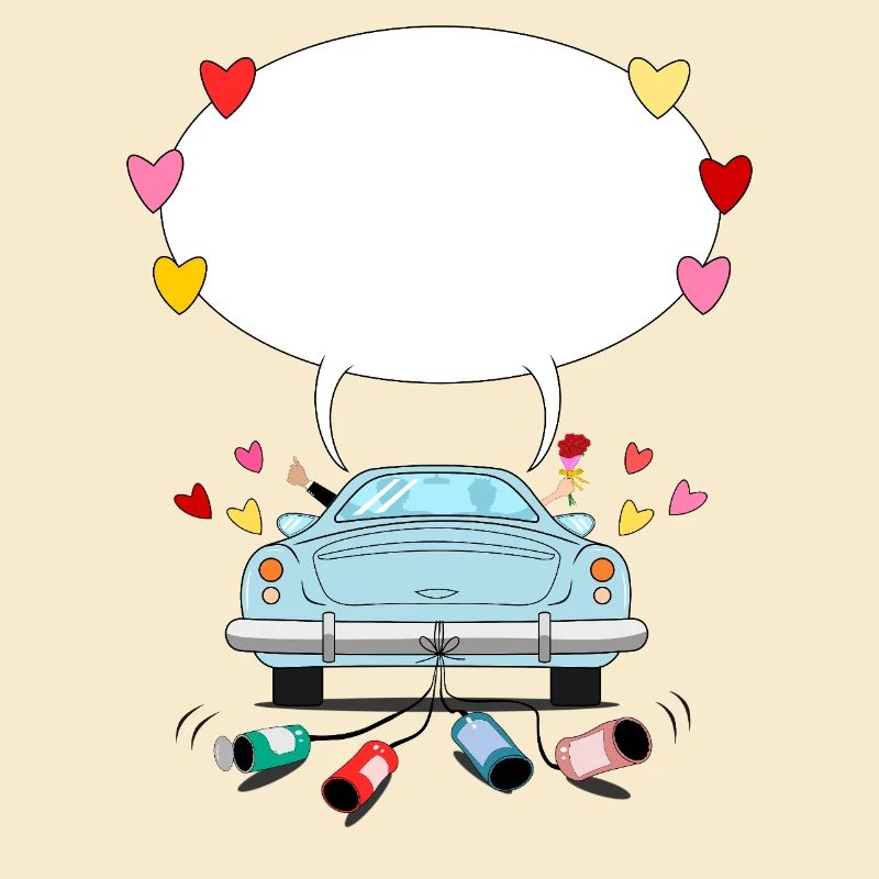 Wedding car with speech bubble in turquoise