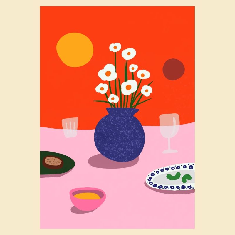 Table design avec fleurs et collations