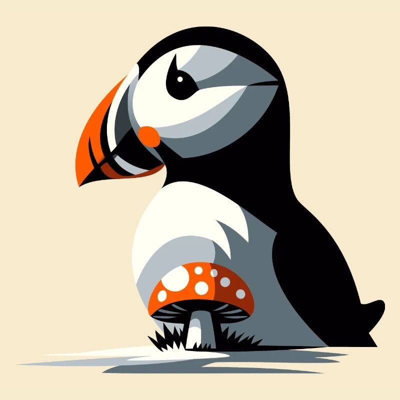Puffin and toadstool